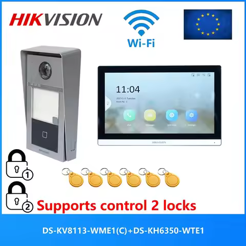 HIKVISION Video intercom KIT,control 2 locks,include DS-KV8113-WME1(C) & DS-KH6350-WTE1, support RFI