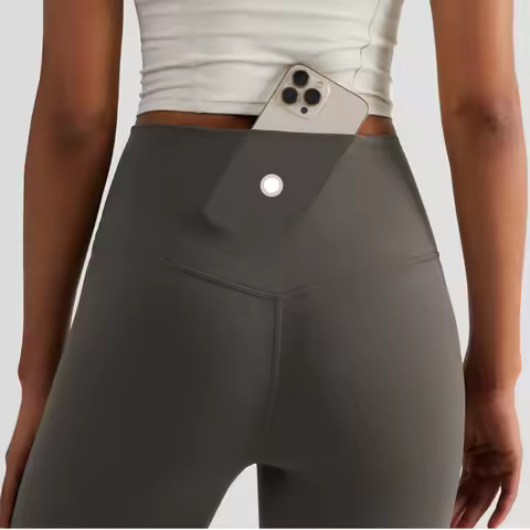 Solid Color Back Waist Pocket High Waist Yoga Legging Women Sport Cropped Pants Butter Athletic Gym 