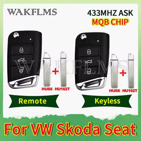 For VW Golf Mk7 Skoda Octavia Seat Leon Ateca Flip Remote Keyless Go Car Key 433Mhz MQB ID88 Chip 5G