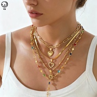 YX 4Pcs Y2K Snake Chain Necklace Set with Heart Pendant and Fringe Glam Layering Jewelry for Women G