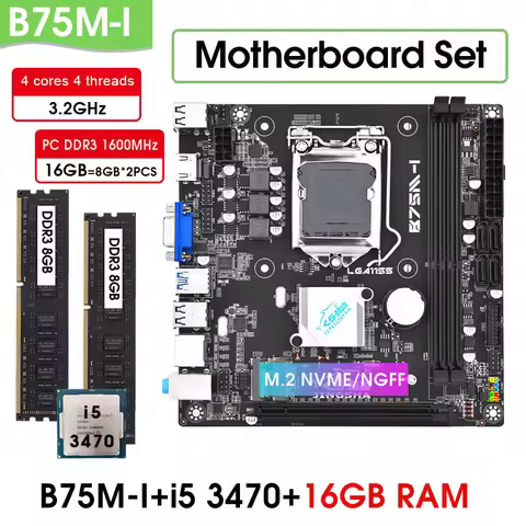 B75 M-I ITX Motherboard Set Combo Kit with Core i5 3470 processor 16GB DDR3 PC Memory B75 LGA1155 pl