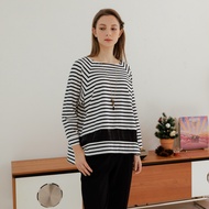 [CUMAR] Classy Striped Stitching Top Blue White