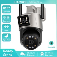 Hamrol 8MP 4K WiFi Camera Dual Lens PTZ IP Camera Outdoor Two Way Audio CCTV Security Camera Color N