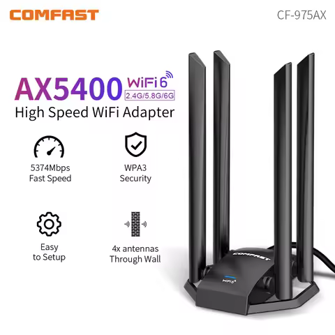 Comfast AX5400 WiFi6 Adapter 2.4G&5G&6G Tri-band 5374Mbps High Speed Wireless Network Card USB3.0 Ga