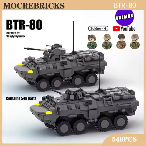 WW II Military Soviet Union Army Vehicles BTR-80 MOC Building Block SWAT Armoured Car Assembled Mode