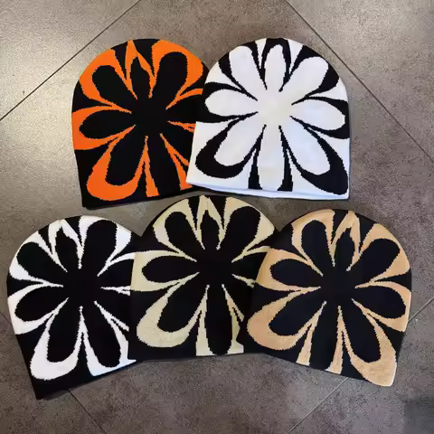 Floral Print Knit Beanie Men Women - Soft Stretchy Skull Cap for Outdoor Walking, Casual Streetwear,