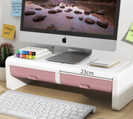 日本暢銷 - 桌上型電腦增高架 │ 辦公桌面顯示器螢幕底座托架鍵盤 │ 收納整理置物架 - 附抽屜粉紅色