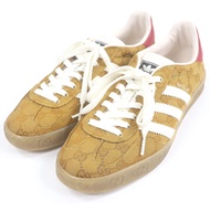 【5積分】全新未使用 □ GUCCI x adidas 646652 GAZELLE GG 帆布皮革三條紋低筒運動鞋ブラウン26碼 義大利製造 男款