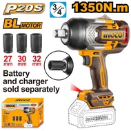 INGCO 3/4 Inch Cordless Impact Block (BL-Motor) 1350Nm 20V Model CIWLI201351 (Paper Box) New Product