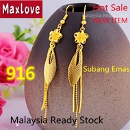 Maxlove Jewelry Pendant Earrings Set for Girls Gold 916 Original Malaysia Gold Earring for Women Birthday Gift for Women Fash Jewelry 24K Charms Gold Earring Emas 916 Original Lelong Anting Emas Subang Emas Perempuan Viral Murah Indian Jewellery Set