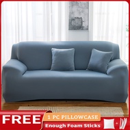 Grey Blue Sofa Cover Stretchable（L Shape Need To Buy 2 PCS） Armless Sofa Seat Cover Couch Cover Sala Set Cover Sofa Set Cover for Sofa L Shape Sofa Cover Set L Type Universal 1/2/3 Seater with Free Pillowcase Foam Stick
