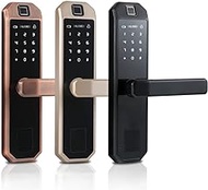 Home Office Electronic Bluetooth Fingerprint Door Lock Code Card Key Touch Screen Digital Password Lock WIFI Smart Lock with Tuya Smart APP (Color : Black)