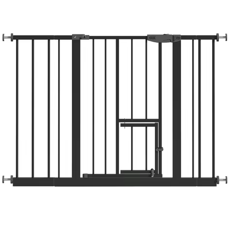 Baby Gate with Cat Door, 29.5-44.1" Extra Wide Walk-Through Safety Gate, Pressure Mounted Metal Pet 