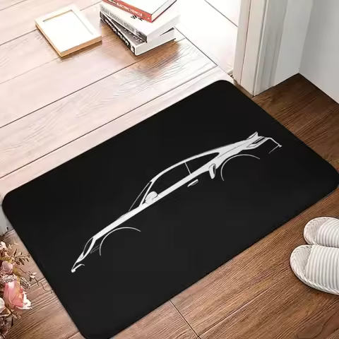 Non-Slip Flannel Machine Washable Doormat -Porsche 911 Turbo S Silhouette Floor Mat for Home Entranc
