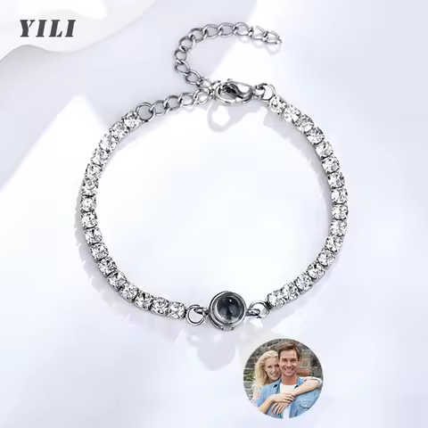 Personalized Photo Tennis Bracelets for Women Custom Picture Tennis Bracelet Cubic Zirconia Tennis P