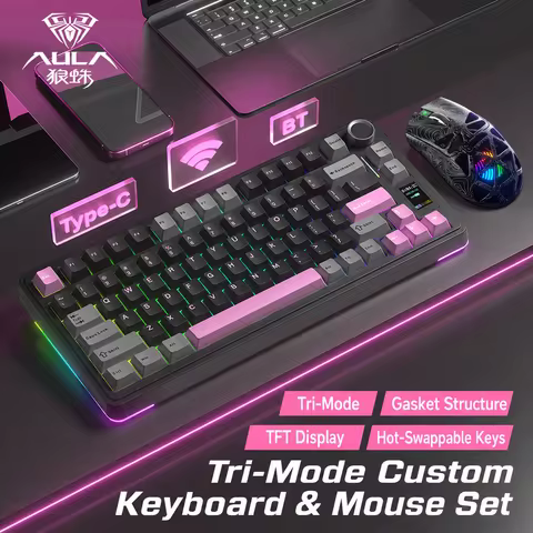 AULA S75 PRO Mechanical Keyboard Combo 75% Custom Layout RGB Backlight Wireless Bluetooth Gaming Key
