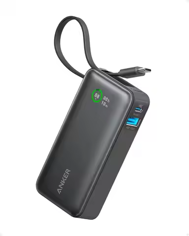 Anker Nano Power Bank, 10,000mAh Portable Charger with Built-in USB-C Cable, 30W Recharging, 30W Max