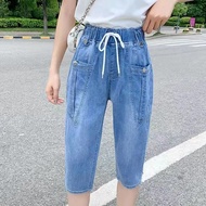 Harlan Six-point Jeans For Women Korean Style Loose Thin Elastic High Waist 7-point Radish Pants