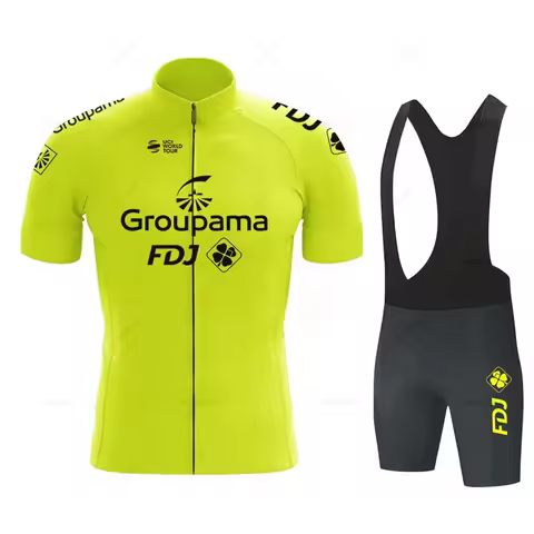 Fluorescent Yellow Fdj Team Cycling Jersey Sets Red Bicycle Short Sleeve Cycling Clothing Bike Maill