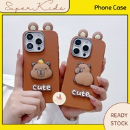 IPH 11 12 13 14 15 16 17 16 Plus Pro Max matte cute capybara ear leather hard phone case casing cove