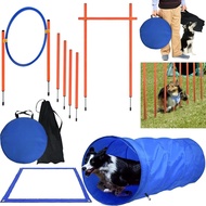 Agility Set Dog Agility Equipment Set for Dogs Obstacles with Dog Tunnel, Slalom Poles Height Adjust