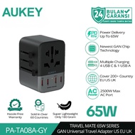 AUKEY PA-TA08A Travel Adapter GaN 65W 5 Port (4 USB-C + 1 USB-A) Universal UK/US/EU Fast Charging