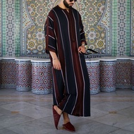 Men's Muslim Clothing Thobe Saudi Arab Thin Linen Stripes Loose Muslimah Clothes Jubah Muslim Lelaki Jubah Ramadan