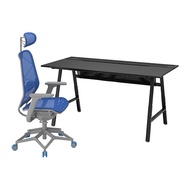 UTESPELARE/STYRSPEL 電競桌/椅, 黑色 藍色/淺灰色