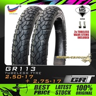 TAYAR KOMBO GRT GLOBAL RUBBER TUBELESS TYRE GR113 2.50-17 + 2.75-17 (DUAL SPORT) FOR DASH EX5 DREAM 