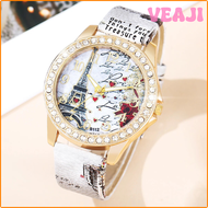 VEAJI Ladies Fashion Trend Everything Tower Digital Floral Star Printed Leather Watch Band Quartz Watch Birthday Christmas Gift DFNRT