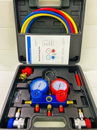 MANIFOLD GAUGE + CHARGING HOSE R22 R12 R502 AIRCOND/CAR PRESSURE GAUGE SET WITH STORAGE BOX