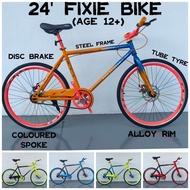VVM: KIDS FIXIE BIKE 24 INCH AGE 12+ RACING BIKE DISC BRAKE STEEL FRAME 1 3/8 TUBE TYRE ALLOY RIM SE
