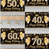 1Pc Glitter Black Gold Happy Birthday Backdrop,30th,40th,60th,70th,50th Birthday Party Background De