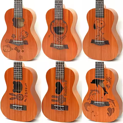 21 inch Hawaiian Ukulele Soprano Uku Small Guitar Cartoon Patterns Kids Gift Sapele Ukelele Rosewood