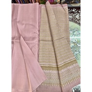 (Fabric Set) Silk Fabric With Glass Beads Natural Color (2 Meter Patterned + 2 Plain Color) Pink Sha