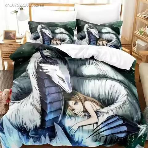 3D Printed Fantasy Witch Dragon Alien World Bedding Set Down Quilt Cover With Pillowcase Double Comp