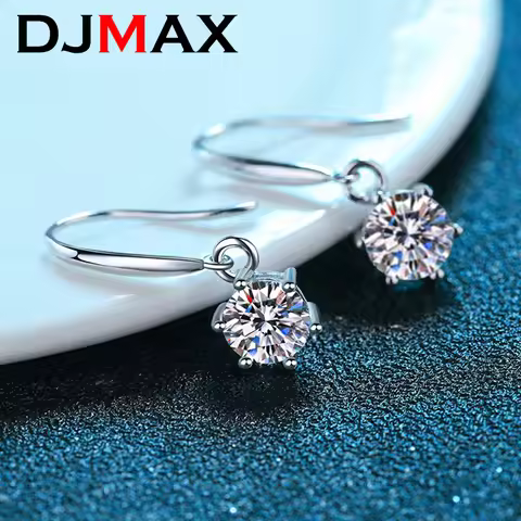 DJMAX Sterling Silver Lab Diamond Drop Earring Women Round Cut Moissanite Ear Hook Earrings D Color 