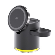 SG Stock 3 in 1 Qi2 Wireless Charger Stand 27W Max Fast Charging Station for iPhone 16/15 Pro Max, A