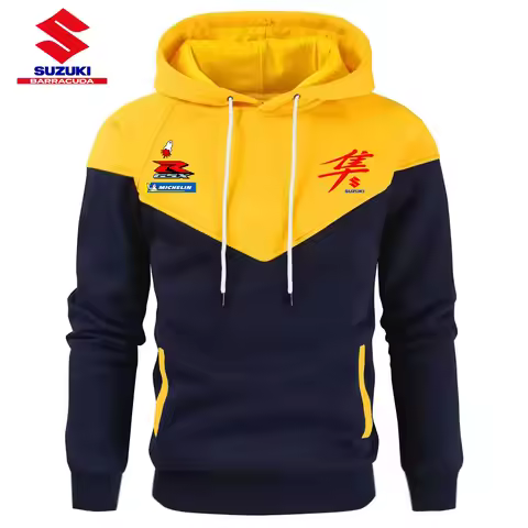 Suzuki Men's Stitched Hoodie, Casual Loose Fleece Warmth Autumn and Winter Sport Jacket