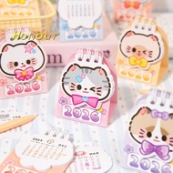 [Honour-t] Mini Portable 2026 Desk Calendar Kawaii Cat Shape Coil Calendar Book Cute Daily Planner O