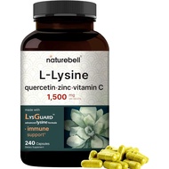 NatureBell L-Lysine 1000mg + Quercetin 250mg Supplement, 240 Capsules, Free Form, 4-in-1 Lysine Complex