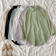 Ladies Long-Sleeved Crepe Gauze Shirt Solid Color Shirt Korean Style Loose Design Long-Sleeved Style