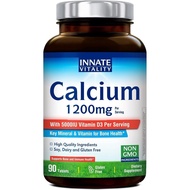 Innate Vitality Calcium 1200mg dengan D3 5000 IU, Suplemen Penyerapan Kalsium D3, Bebas GMO, untuk T