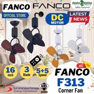 Fanco F313 16 Inch 5 Speed Corner Fan Wall Fan WITH DC Motor AND 3 Blades Ceiling Fan Kipas Siling Kipas Dinding