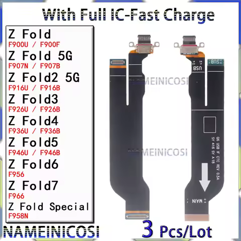 3 Pcs Usb Dock Charger Port for Samsung Galaxy Z Fold 2 3 4 5 6 7 Fe 5G Charging Board F916 F926 F93