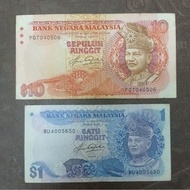 1982-1984 MALAYSIA 5TH SERIES 1 & 10 RINGGIT BANKNOTES.