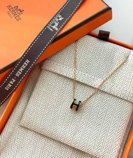 Hermes Mini Pop H 黑金頸鏈 necklace 愛馬仕 全新 禮物 black rose gold 耳環 kelly Birkin Picotin lindy gift