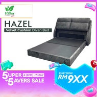 ECOlux - Hazel Cushion Divan Bedframe | Bed Frame| Katil | Grey Color | High Quality Velvet Fabric
