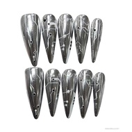 Punk Style Silver Long Press on Nails Sweet & quyến rũ tái sử dụng móng tay giả TF-Uni-VN