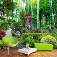 Papel De Parede 3D Paisagem Custom Photo Wallpaper Chinese Style Bamboo Garden Forest Nature 3D Photo Wallpaper for Living Room Tassels